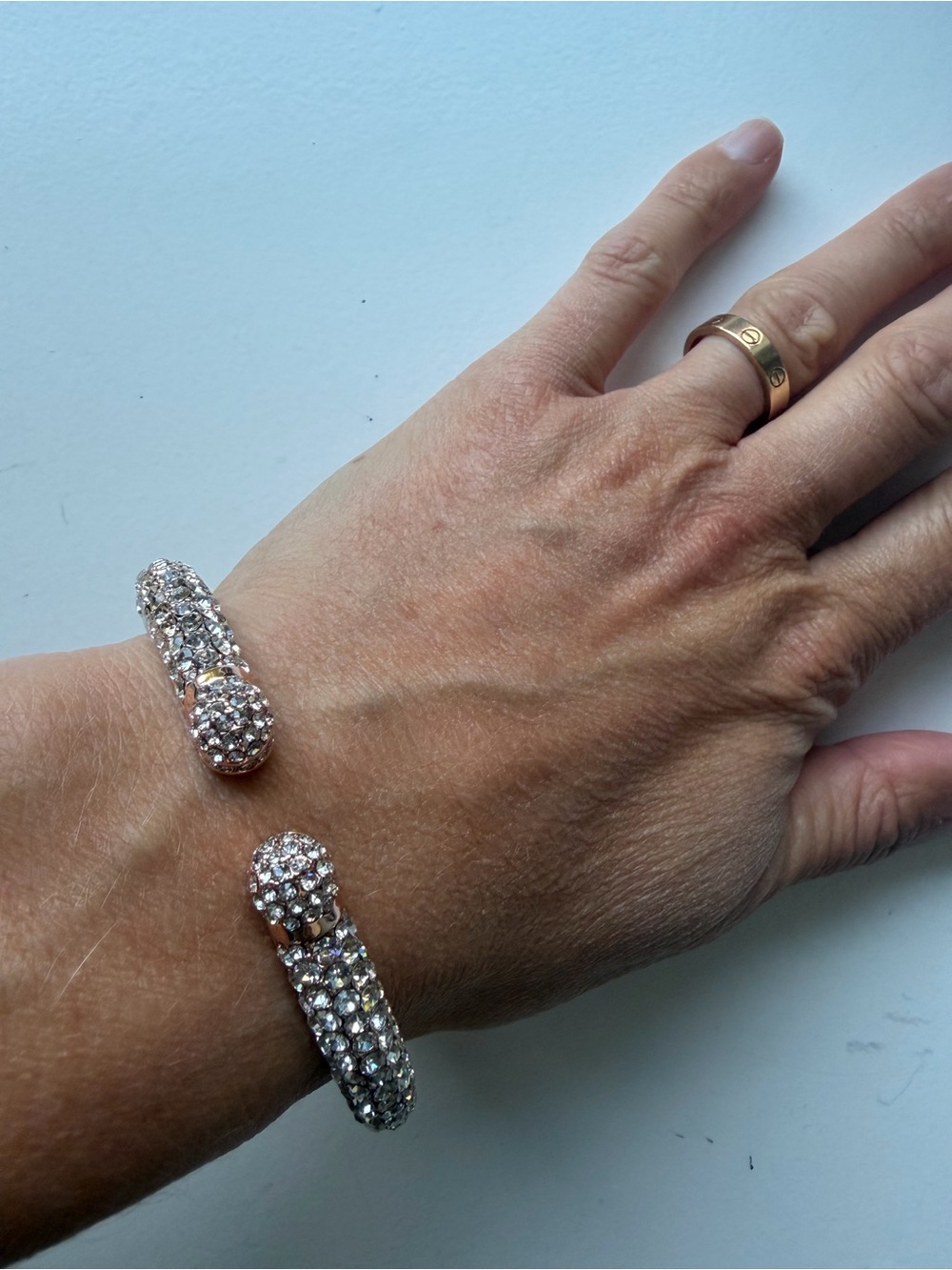 QVC Gold-Tone Pave Crystal Open Cuff Bracelet 🆕 Cocktail Bangle ✨ Layering Chic